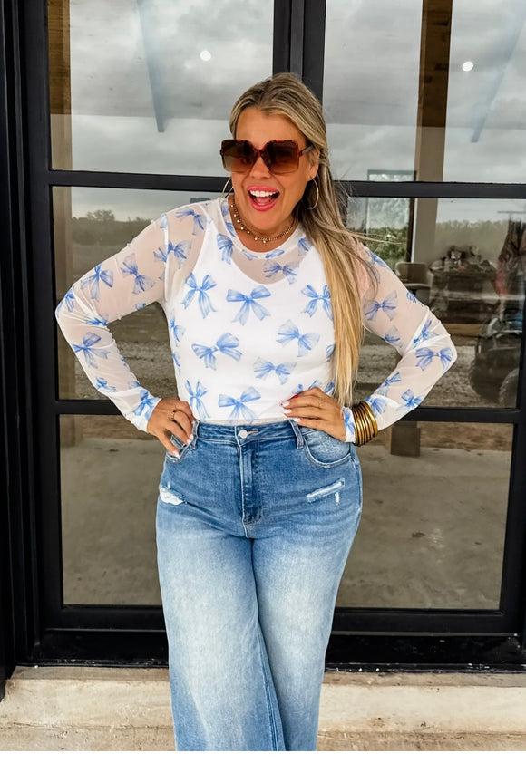 Blue Bow Sheer Top