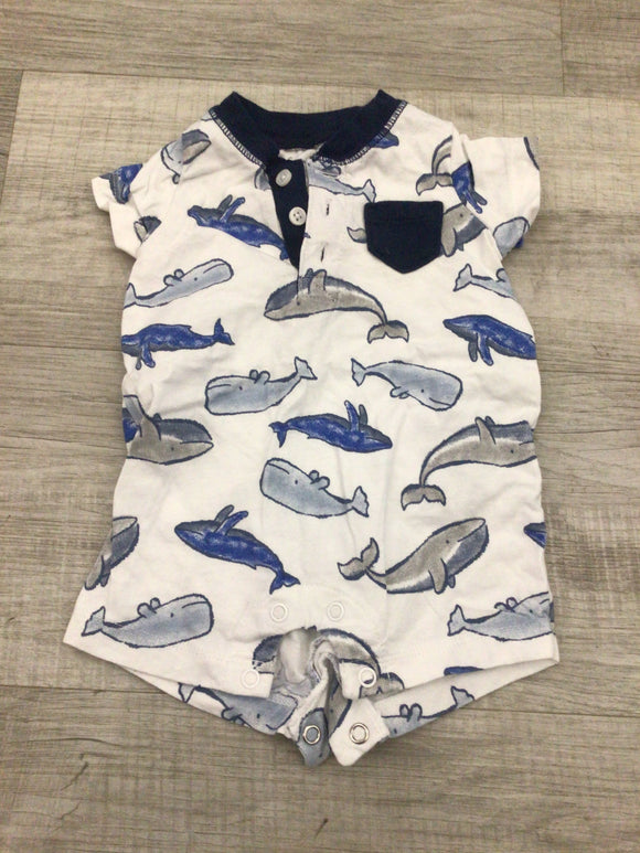 Whale short romper-3M