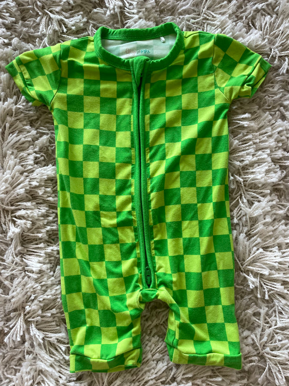 Green check Gigi & max bamboo romper - 0/3M