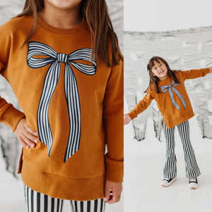 Striped Bow Side Split Sweatshirt