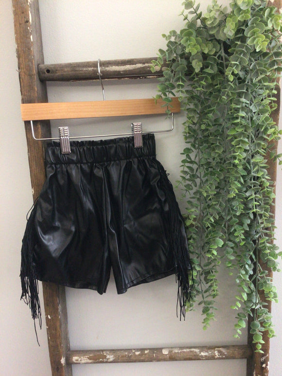 Black fringe leather shorts-6/7
