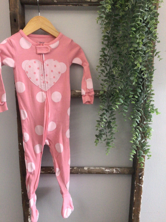 Carters pink polka dot heart sleeper-12M