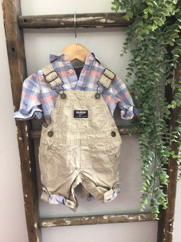 OshKosh plaid overall outfit set-3M