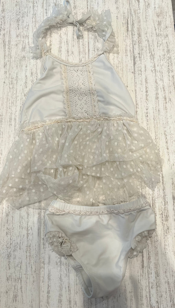 White Ruffle Swimsuit Set - 4T