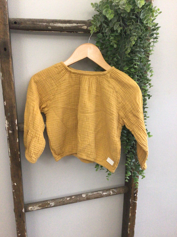 Yellow linen long sleeve- 2T
