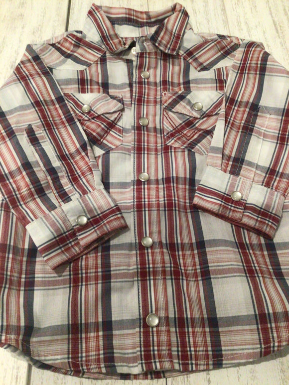 Wrangler red/blue button up-2T