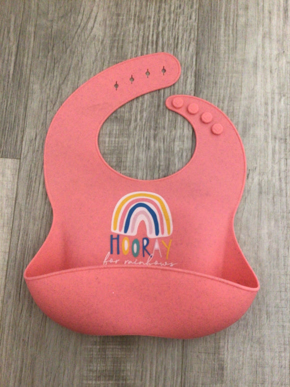 Hooray for rainbows silicone bib