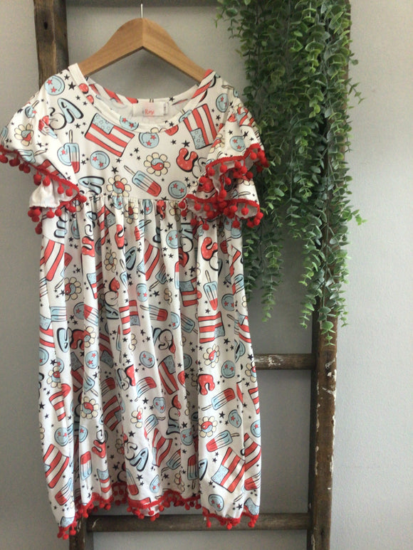 Mila&Rose Pom Pom red, white, and blue dress-7/8