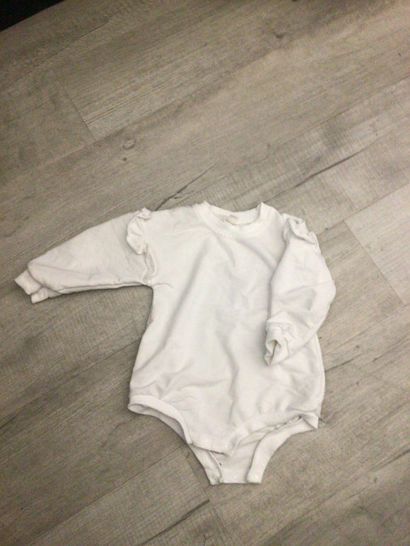 White ruffle long sleeve romper- 18/24m