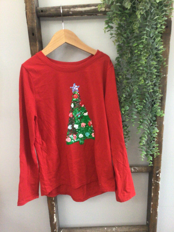 Cat&Jack Red sequin Xmas tree long sleeve-10/12