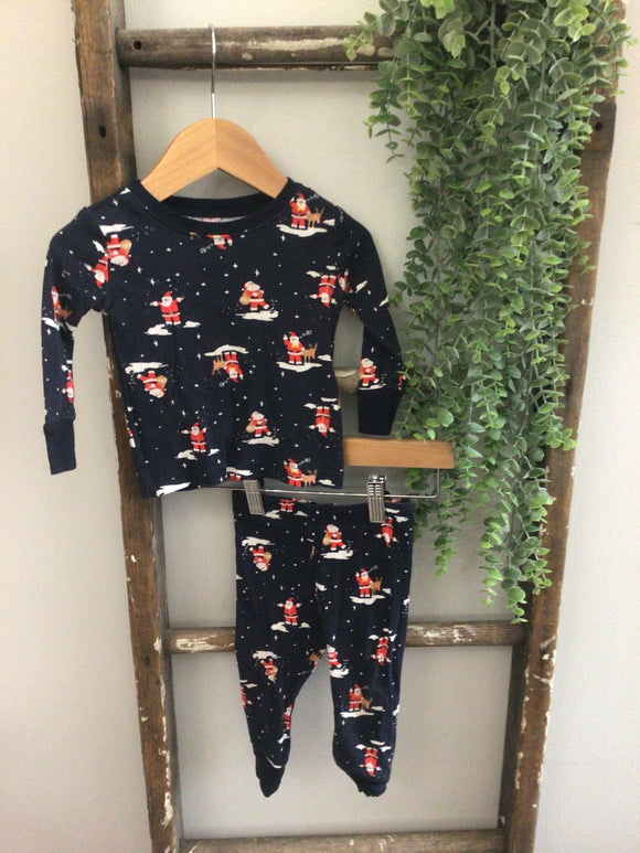 OldNavy navy blue Santa pj set-12/18m