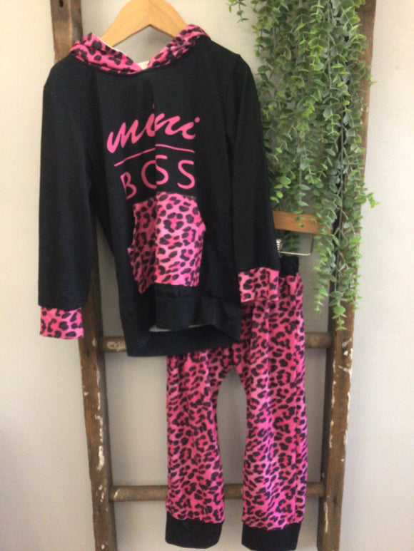 Mini bows pink leopard set-4T