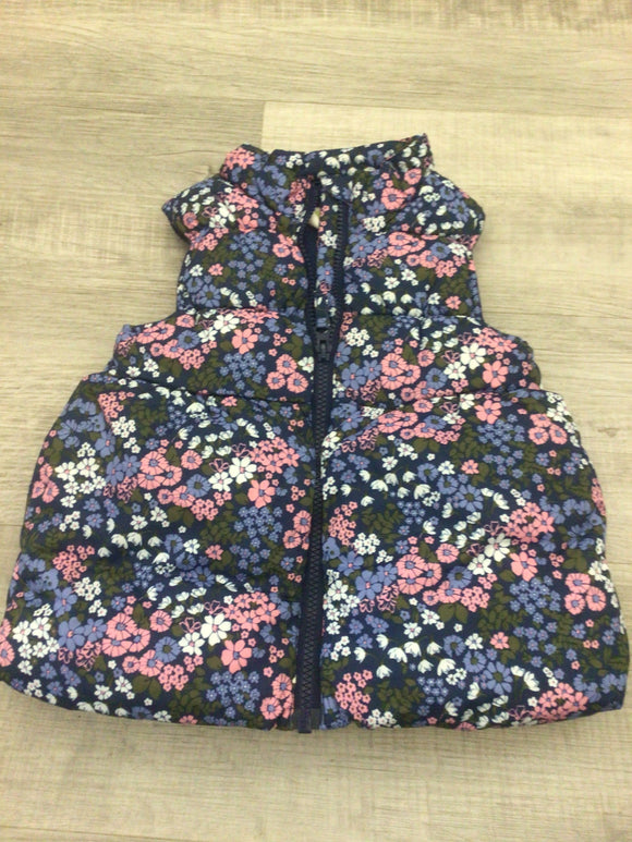 Navy floral puffer vest-3T