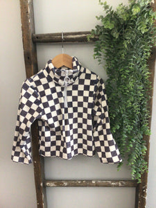 Black and white check half zip-6/9m