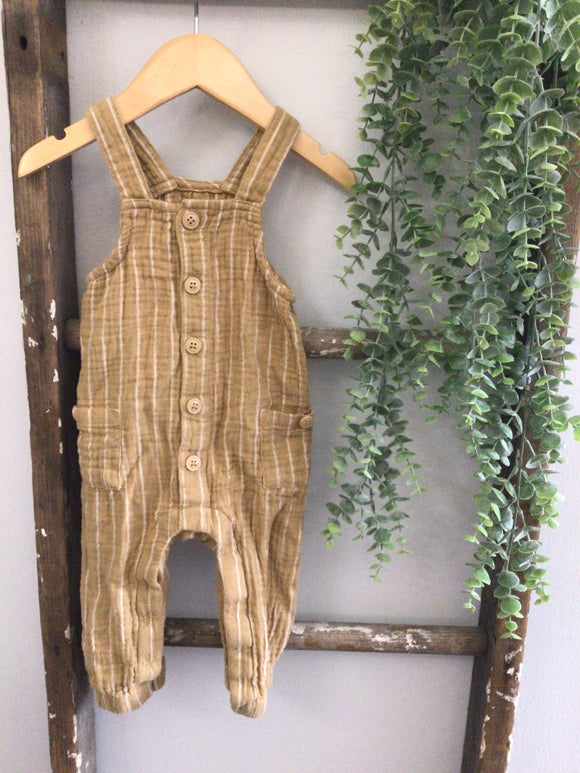 Tan striped romper-6/9M