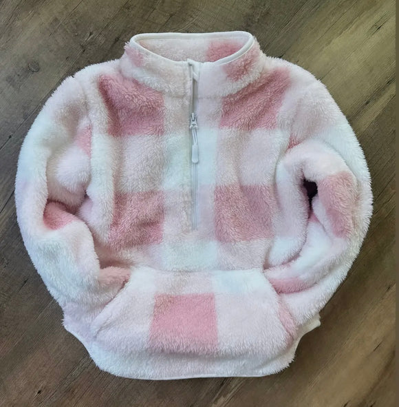 Pink Plaid Plush Pullover
