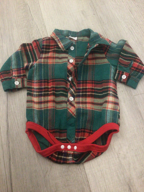 Red/green flannel onesie-3/6M