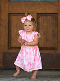 Bow Print Flying Sleeve Girls Dress