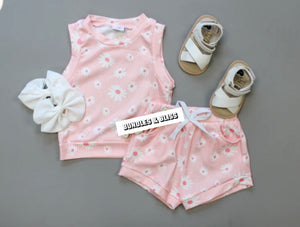 Pink Floral Ribbed Set