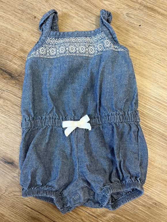 denim romper with white tie and white design 3 month carters