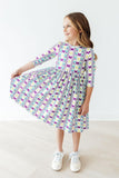 Mardi Gras 3/4 Sleeve Pocket Twirl Dress