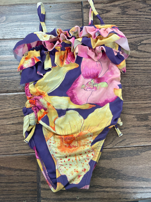 Purple Floral Ruffle Swimsuit- 3t