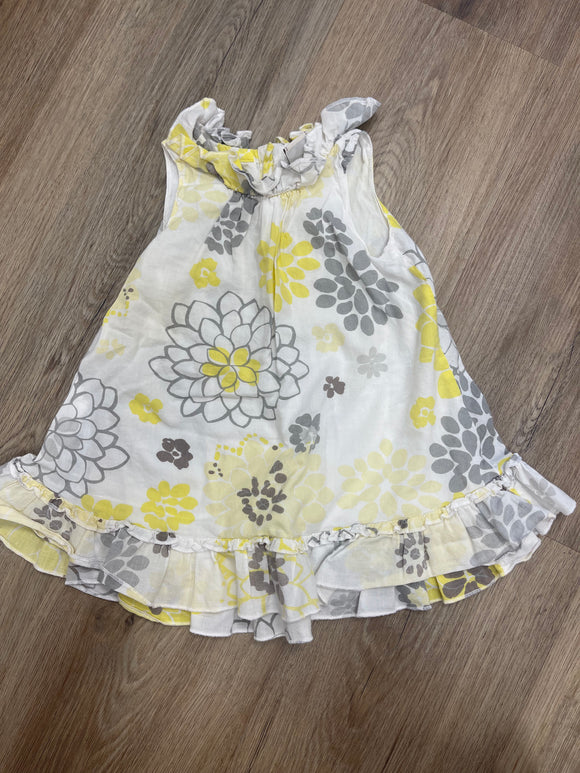 Yellow/grey floral dress 3/6M