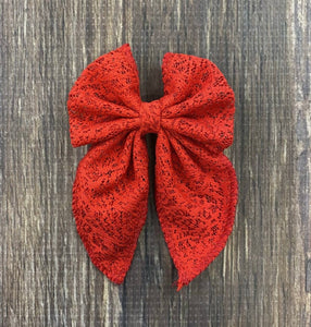 Red Eyelit Lace Bow