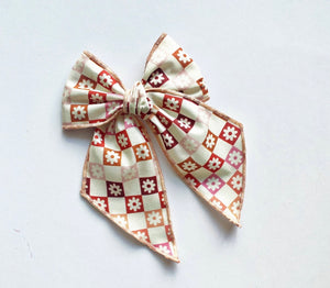 Fall Checkered Floral Bow